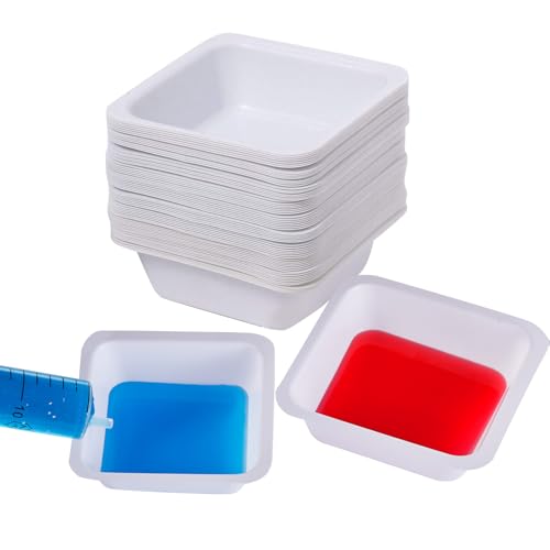 DMwespe Weigh Boats Medium 100ml, 63 Pack Disposable Plastic Trays for Scale, Square Weighing Dishes for Powder Weight, Epoxy, Food Sample Tray Pour Boat, Anti-Static Polystyrene Lab Dish, Container Pans - Image 1