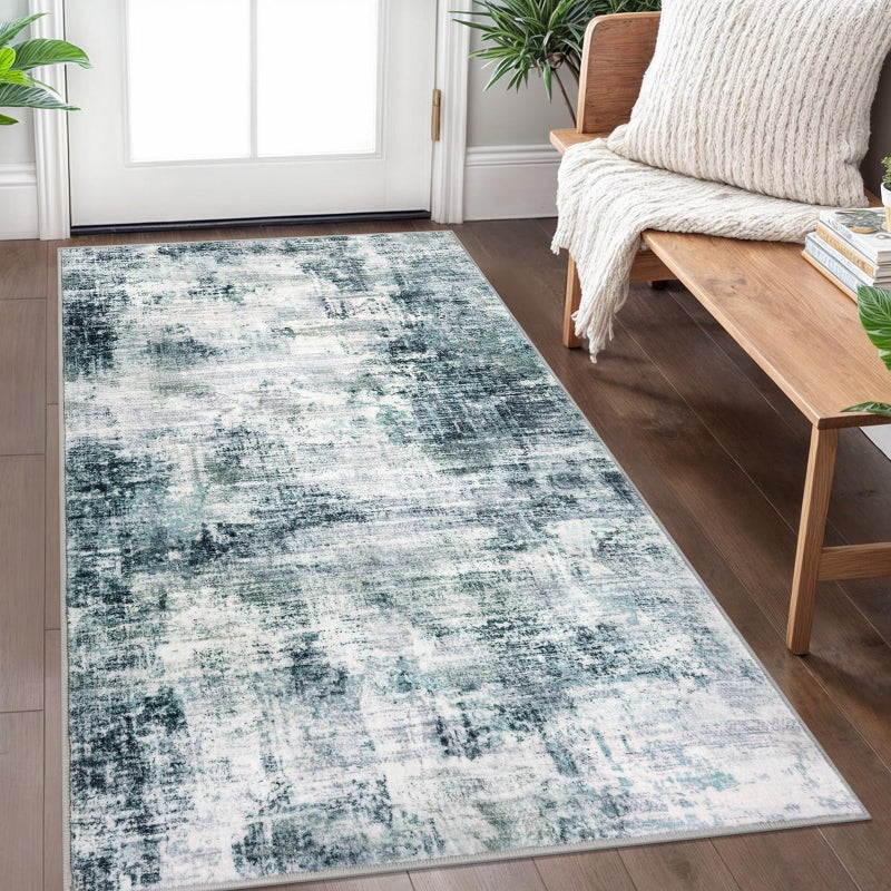 IOHOUZE Abstract Area Rug 3x5 Ft Washable Rugs for Entryway Indoor, Non Slip Kitchen Rug Printed Faux Wool Throw Rugs with Rubber Backing, Indoor Door Mat for Entrance Foyer Living Room, Sage Grey - Image 1