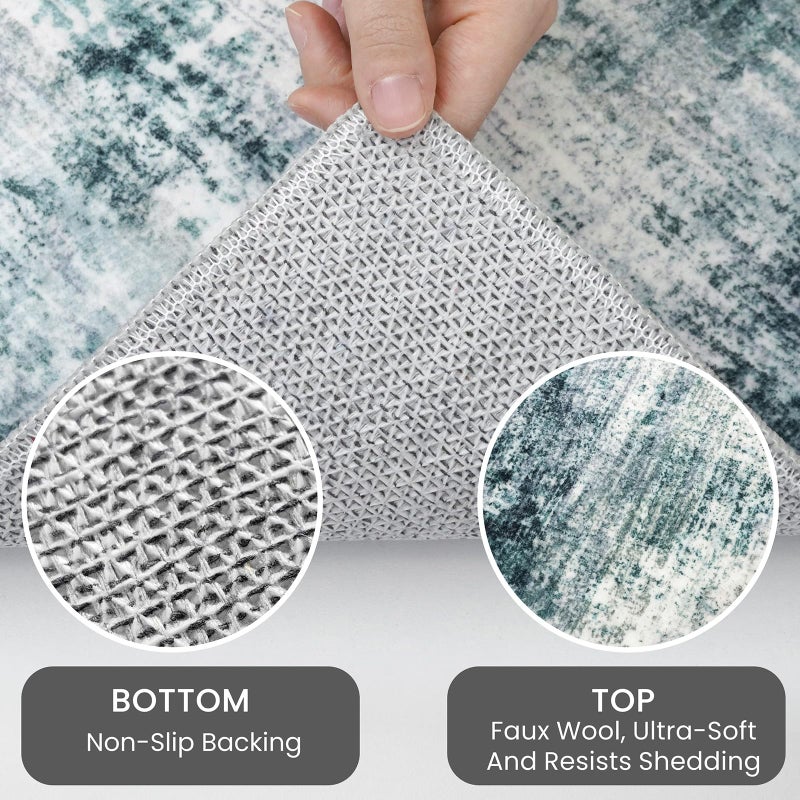 IOHOUZE Abstract Area Rug 3x5 Ft Washable Rugs for Entryway Indoor, Non Slip Kitchen Rug Printed Faux Wool Throw Rugs with Rubber Backing, Indoor Door Mat for Entrance Foyer Living Room, Sage Grey - Image 4