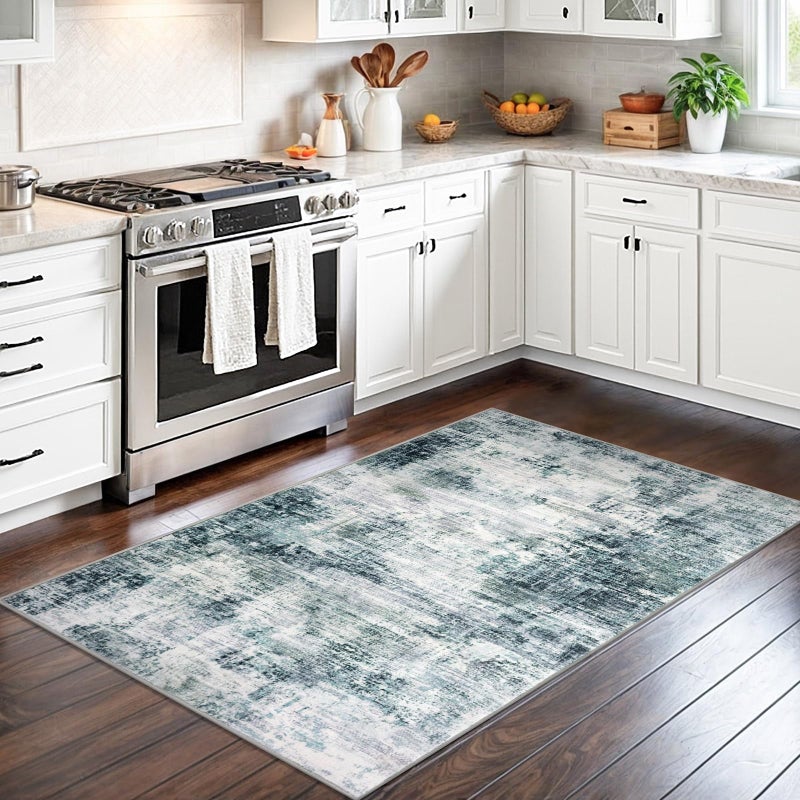 IOHOUZE Abstract Area Rug 3x5 Ft Washable Rugs for Entryway Indoor, Non Slip Kitchen Rug Printed Faux Wool Throw Rugs with Rubber Backing, Indoor Door Mat for Entrance Foyer Living Room, Sage Grey - Image 2