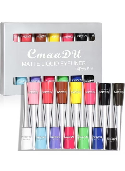 14 Color Matte Liquid Eyeliner Set Colorful for Women Waterproof Long Lasting Rainbow Pencil Quick Dry Eyes Makeup Kit