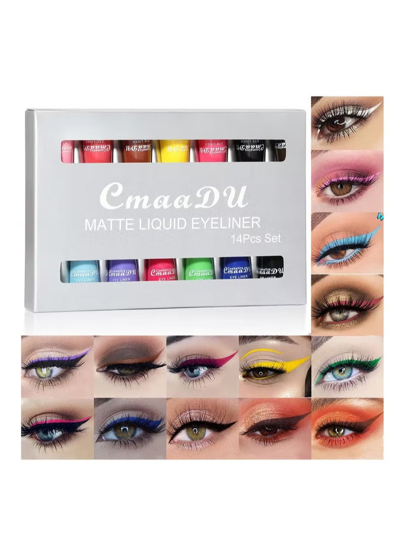 14 Color Matte Liquid Eyeliner Set Colorful for Women Waterproof Long Lasting Rainbow Pencil Quick Dry Eyes Makeup Kit