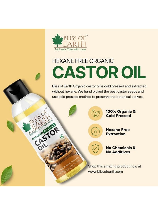 BLISS OF EARTH زيت بذور الخروع العضوي المعصور على البارد لنمو الشعر والبشرة والرموش الكثيفة خالي من الهكسين أراندي تيل 100 مل - Image 2