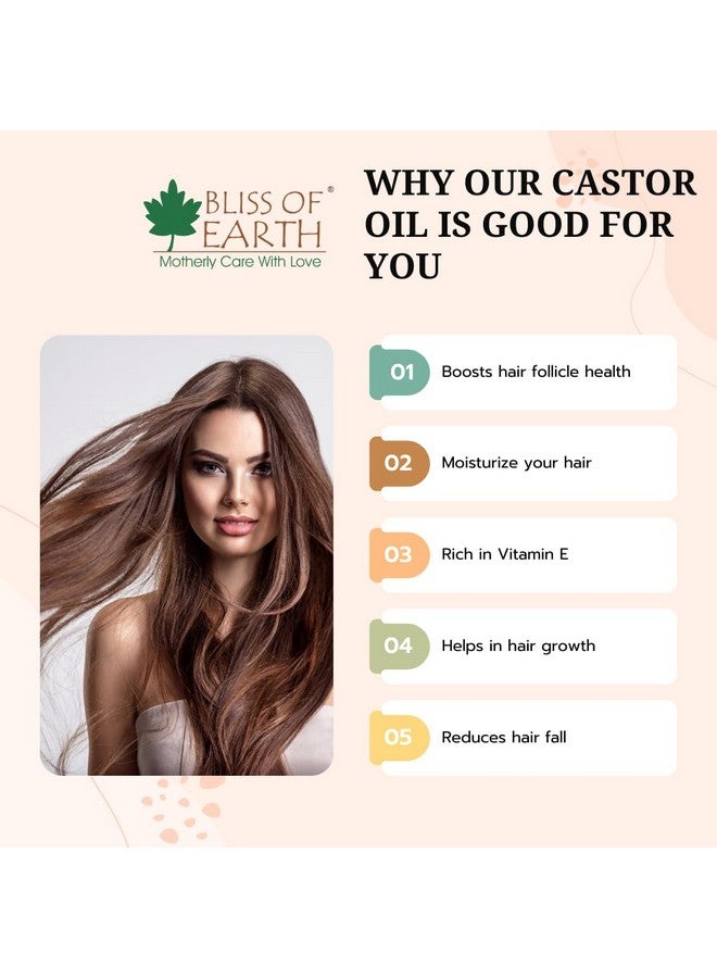 BLISS OF EARTH زيت بذور الخروع العضوي المعصور على البارد لنمو الشعر والبشرة والرموش الكثيفة خالي من الهكسين أراندي تيل 100 مل - Image 4