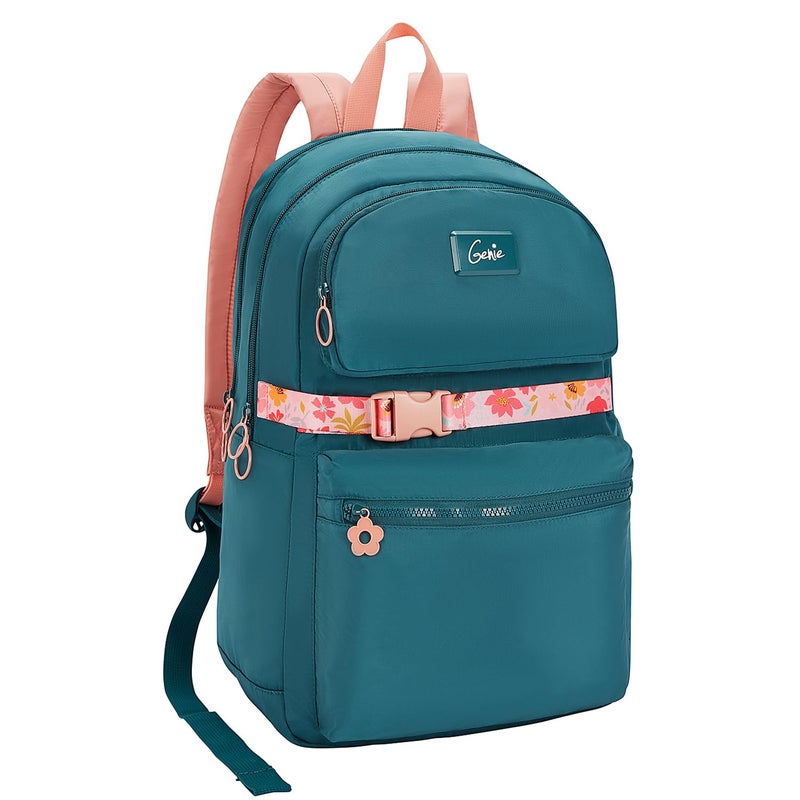 Genie Maple Casual Backpack for Girls |17 In-20 Ltr with Laptop Sleeve, Two Compartments and Trolley Sleeve with Padded Shoulders |Best for Books,Stationery,Lunch Box & Essentials - Dark Green - Image 2