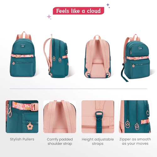 Genie Maple Casual Backpack for Girls |17 In-20 Ltr with Laptop Sleeve, Two Compartments and Trolley Sleeve with Padded Shoulders |Best for Books,Stationery,Lunch Box & Essentials - Dark Green - Image 4