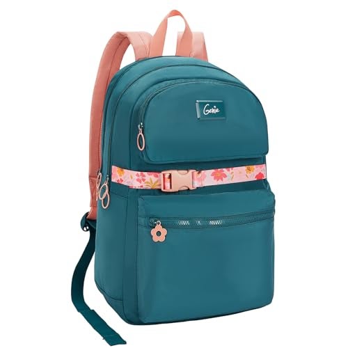 Genie Maple Casual Backpack for Girls |17 In-20 Ltr with Laptop Sleeve, Two Compartments and Trolley Sleeve with Padded Shoulders |Best for Books,Stationery,Lunch Box & Essentials - Dark Green - Image 1