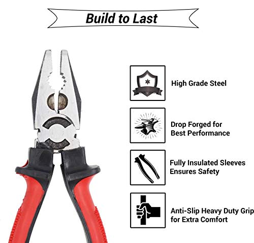 Hillgrove Fully Insulated 8" inch Heavy Duty Grip Multipurpose Combination Plier Hand Tool Lineman Plier (Length : 8 inch) - Image 5