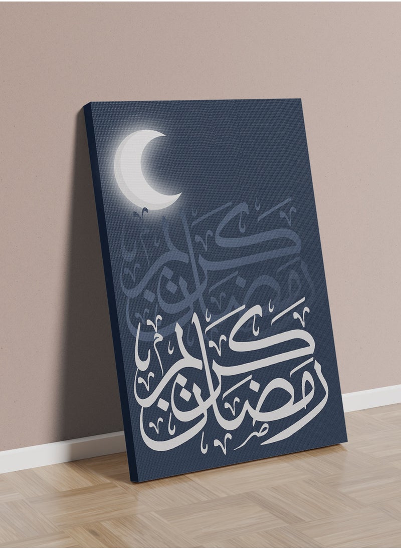 LOWHA Canvas Wall Art Stretched Over Wooden Frame with Ramadan Kareem and Glowing Crescent Painting  - Image 3