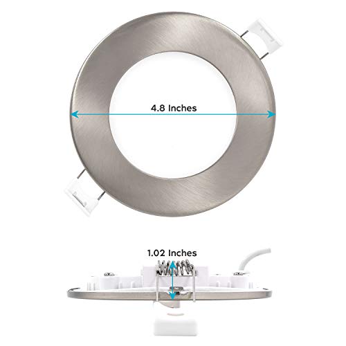 LUXRITE 4 Inch Ultra Thin LED Recessed Light with J-Box, 10W, 5 Color Options 2700K | 3000K | 3500K | 4000K | 5000K, Dimmable Wafer Lights, 750 Lumens, Brushed Nickel, Energy Star, IC Rated (4 Pack) - Image 5