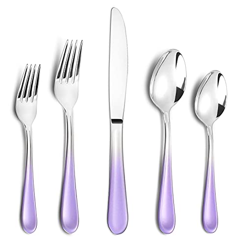 BEGEEL Gradient Purple Silverware set for 4,Stainless Steel Flatware Set,20 Piece Tableware Cutlery Set,Mirror Polished Utensils Sets for Kitchen,Reusable Dinnerware Sets Service for 4,Dishwasher Safe - Image 1