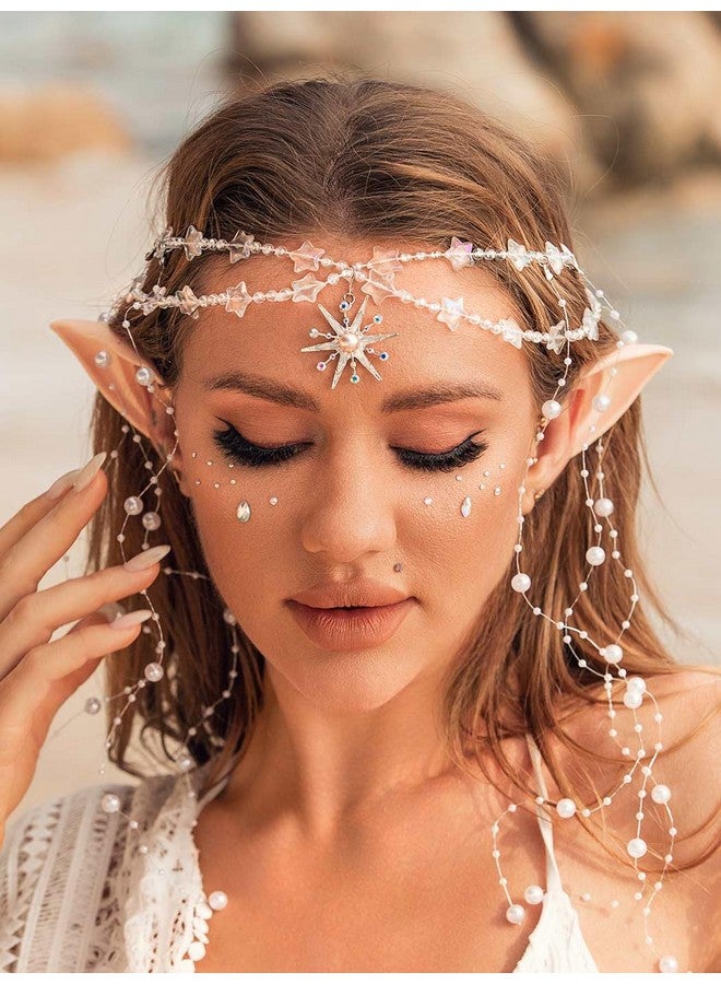 Aukmla Star Boho Head Chain With Fairy Elf Ear Pearl Tassel Headpiece Hair Chains Jewelry Halloween Costume Festival Headband Hair Accessories For Women And Girls - Image 3