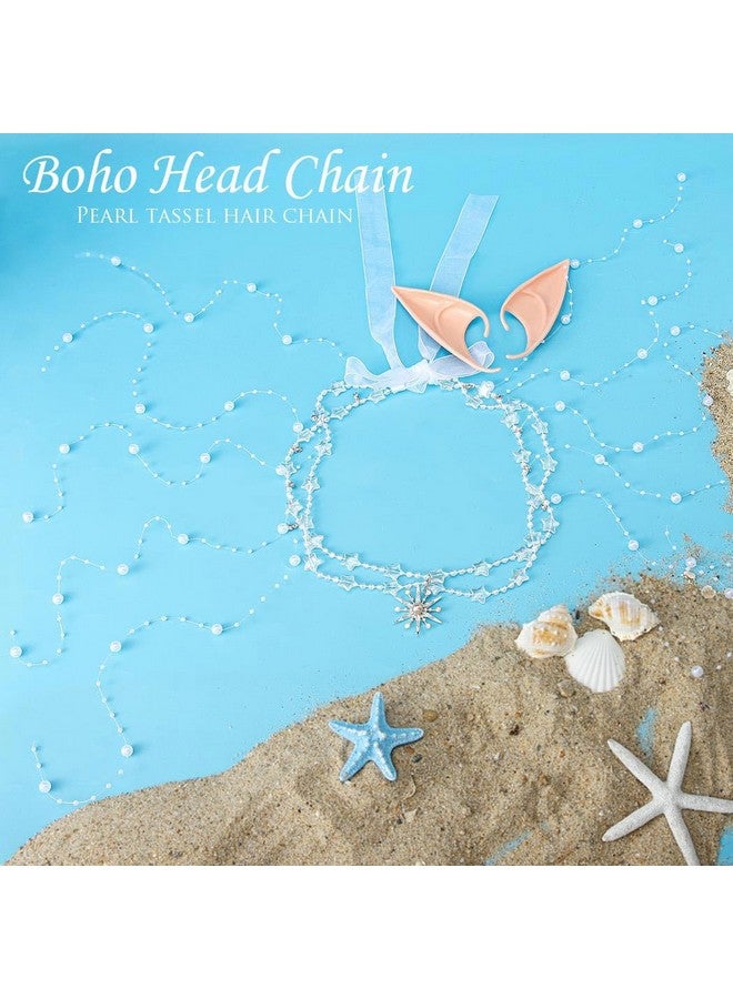 Aukmla Star Boho Head Chain With Fairy Elf Ear Pearl Tassel Headpiece Hair Chains Jewelry Halloween Costume Festival Headband Hair Accessories For Women And Girls - Image 2