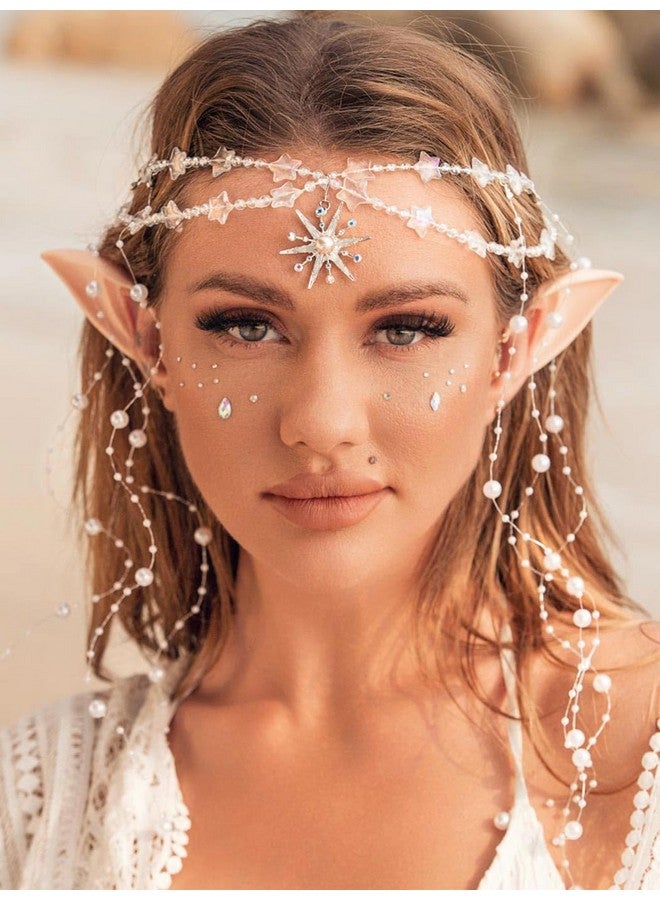 Aukmla Star Boho Head Chain With Fairy Elf Ear Pearl Tassel Headpiece Hair Chains Jewelry Halloween Costume Festival Headband Hair Accessories For Women And Girls - Image 1