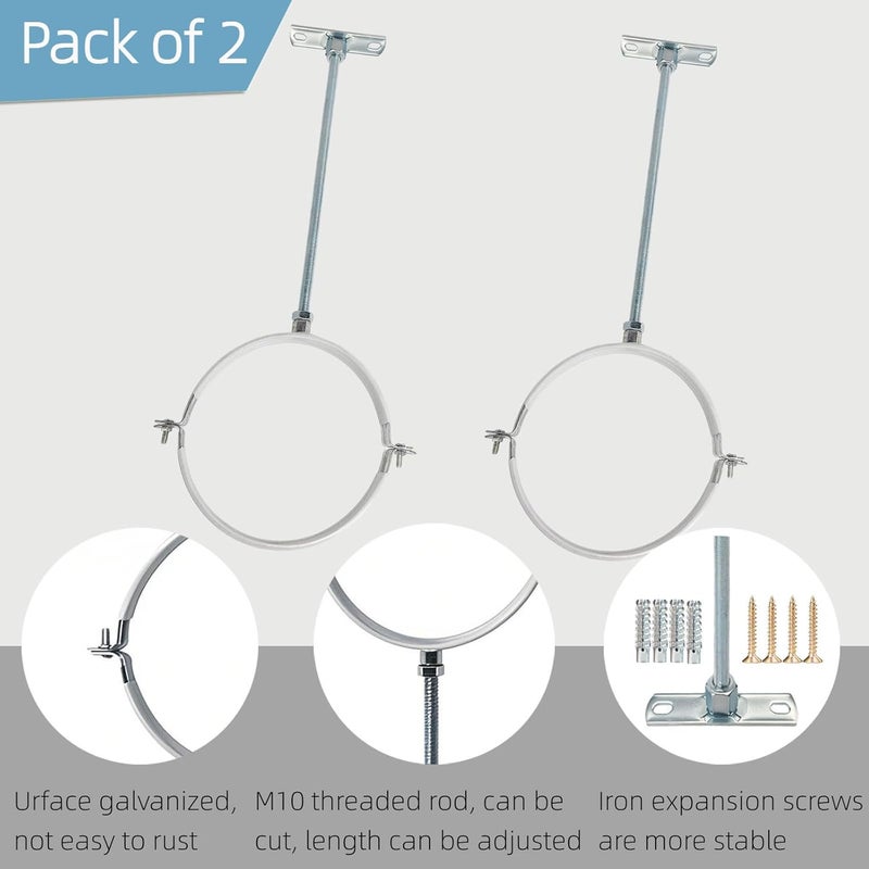 longtakeoff 2 Sets 8 Inch Adjustable Pipe Bracket，Heavy Duty Galvanized Iron Stove Pipe Hanger Strap，Wall Support Chimney Pipe Holder，Round Split Ring Vent Conduit Carrier Kit，with All Mounting Screws - Image 3