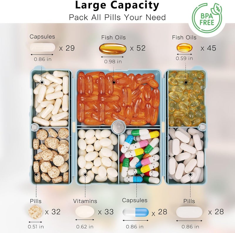 FYY Daily Pill Organizer,2 Pcs 7 Compartments Portable Pill Case Travel Pill Organizer,[Folding Design] Pill Box for Purse Pocket to Hold Vitamins,Cod Liver Oil,Supplements and Medication-Blue - Image 4