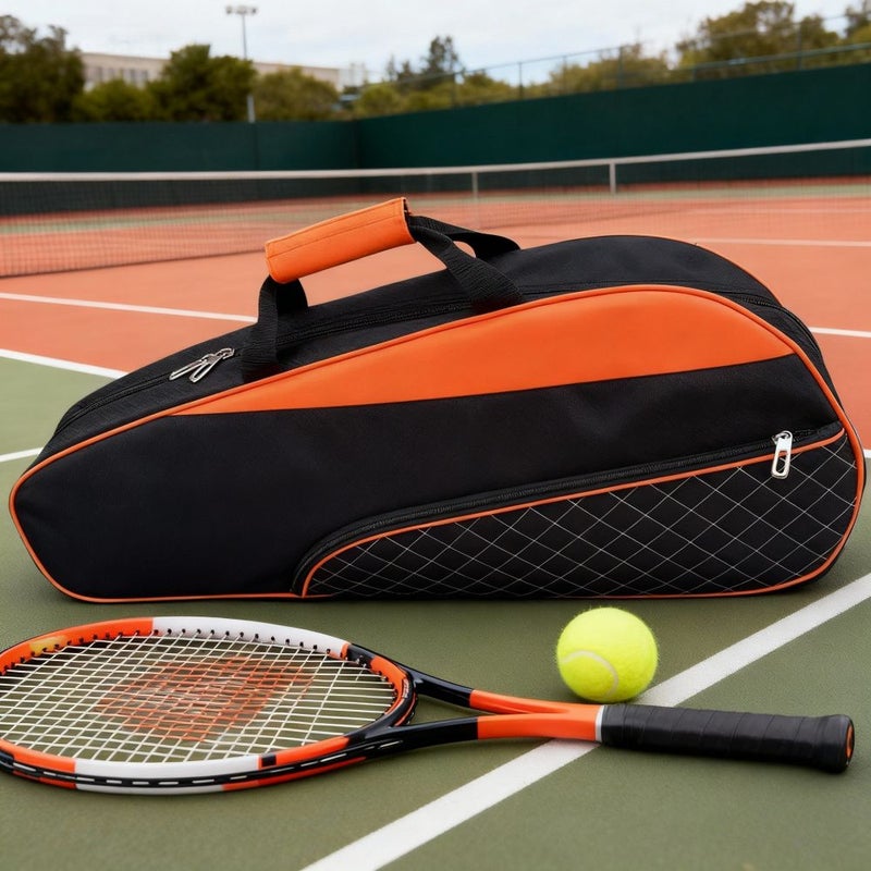 Oxford Cloth Durable Tennis Bag For Men And Women Single Shoulder Hand Held Badminton Bag Black And Orange - Image 3