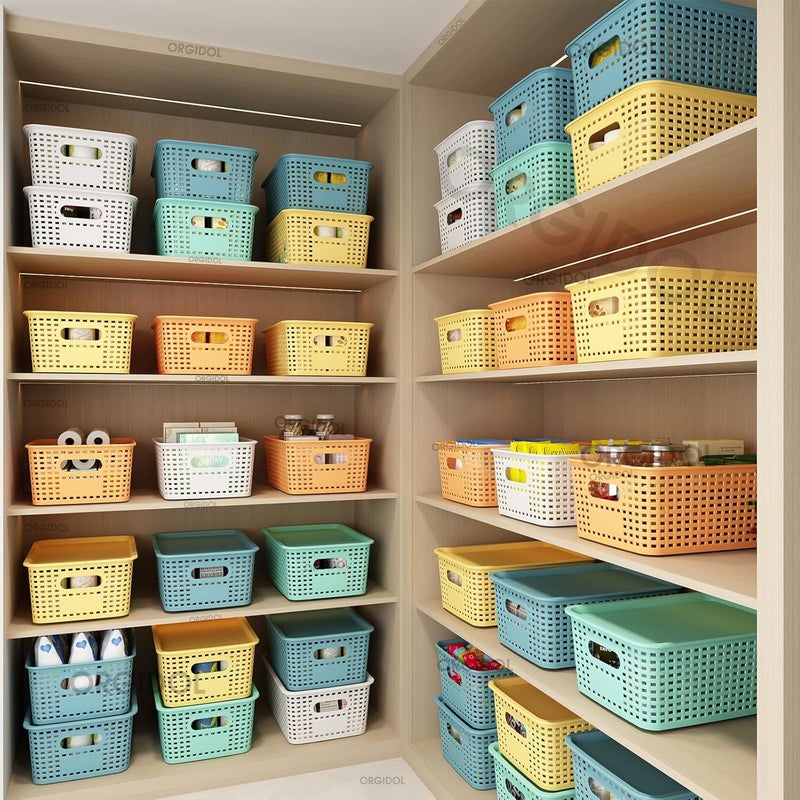 ORGIDOL Plastic Storage Basket with Lids 10 Pack Stackable Colorful Storage Bins Containers with Lid, Decorative Storage Boxes for Organizing Shelves, Drawers, Playroom, Classroom, Office, Closet - Image 2