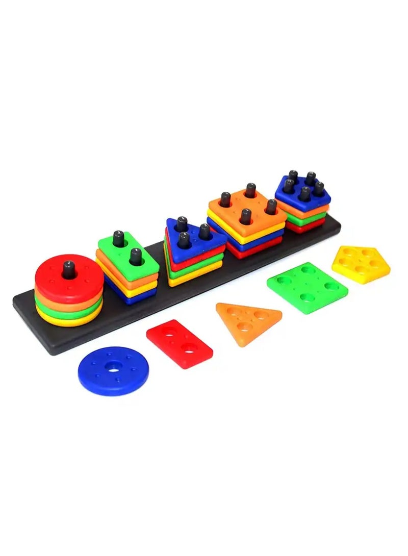 Fablue Geometric Shape Sorting & Stacking Blocks - Educational Learning Puzzle Toy for Kids - Image 1