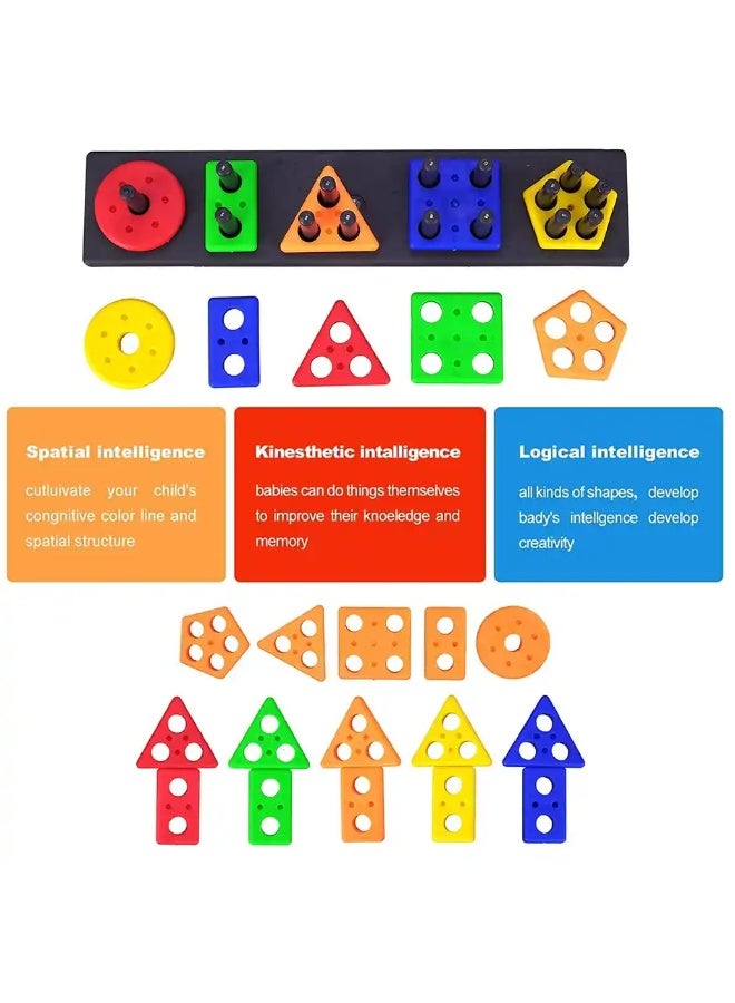 Fablue Geometric Shape Sorting & Stacking Blocks - Educational Learning Puzzle Toy for Kids - Image 5