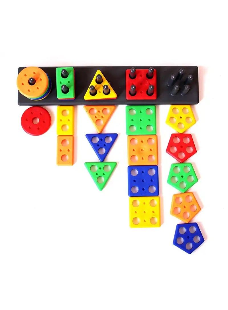 Fablue Geometric Shape Sorting & Stacking Blocks - Educational Learning Puzzle Toy for Kids - Image 2