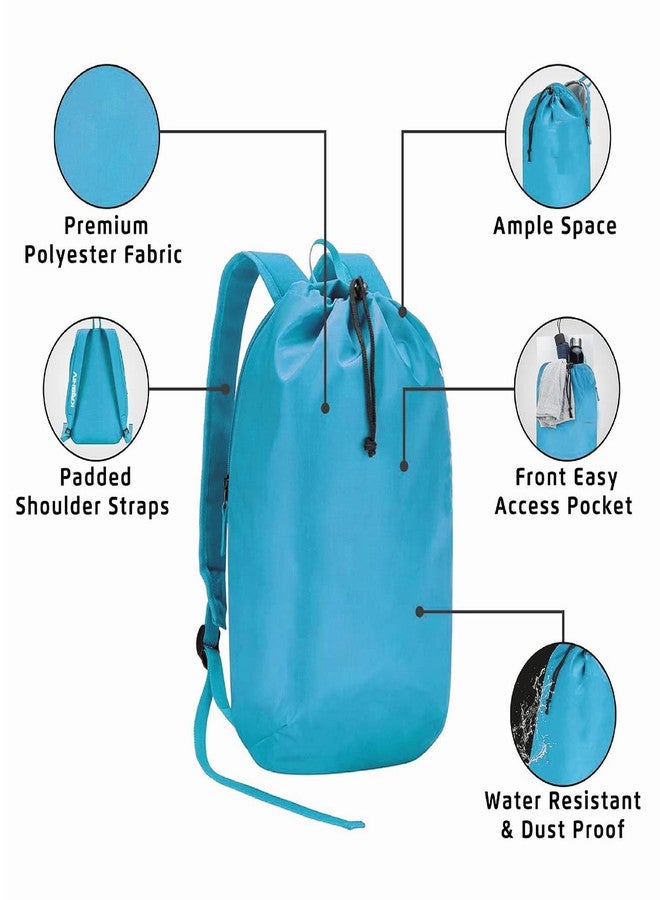 Krishiv Drawstring Backpack, Black, Premium Polyester, Water Resistant, Padded Shoulder Straps, Front Easy Access Pocket, Lightweight Daypack (Sea Blue) - Image 4
