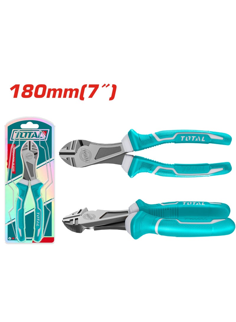 TOTAL TOTAL Heavy-Duty Diagonal Cutting Pliers 7" (180mm) – Precision Cut, Polish and Anti-Rust Oil Coating, Two-Color Handle, Ideal for Wire Cutting & Electrical Work – Sliding Card Packaging  - Image 1
