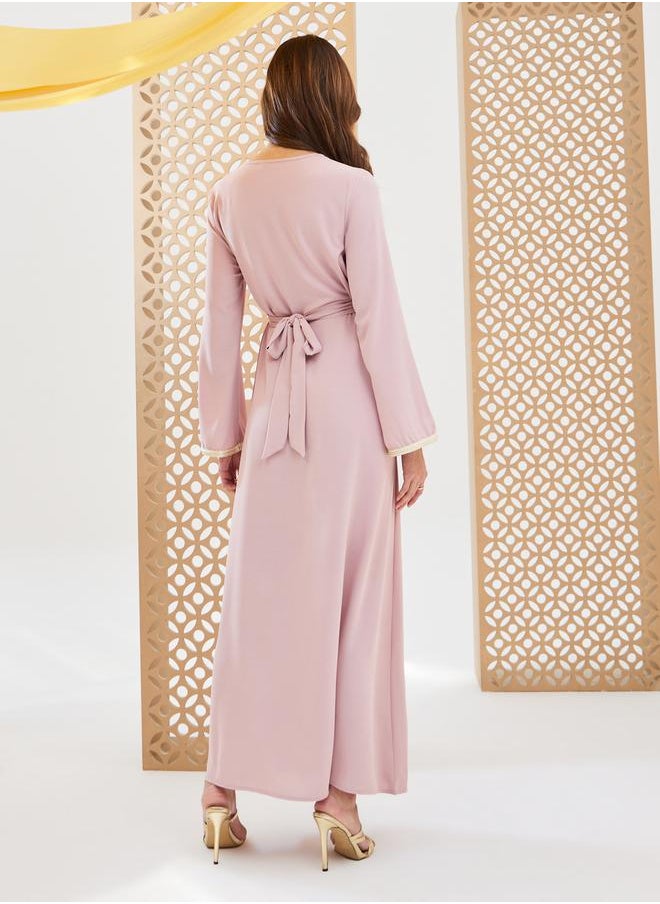 Styli - Plain Tie-Back Jalabiya with Lace Trim - Image 1