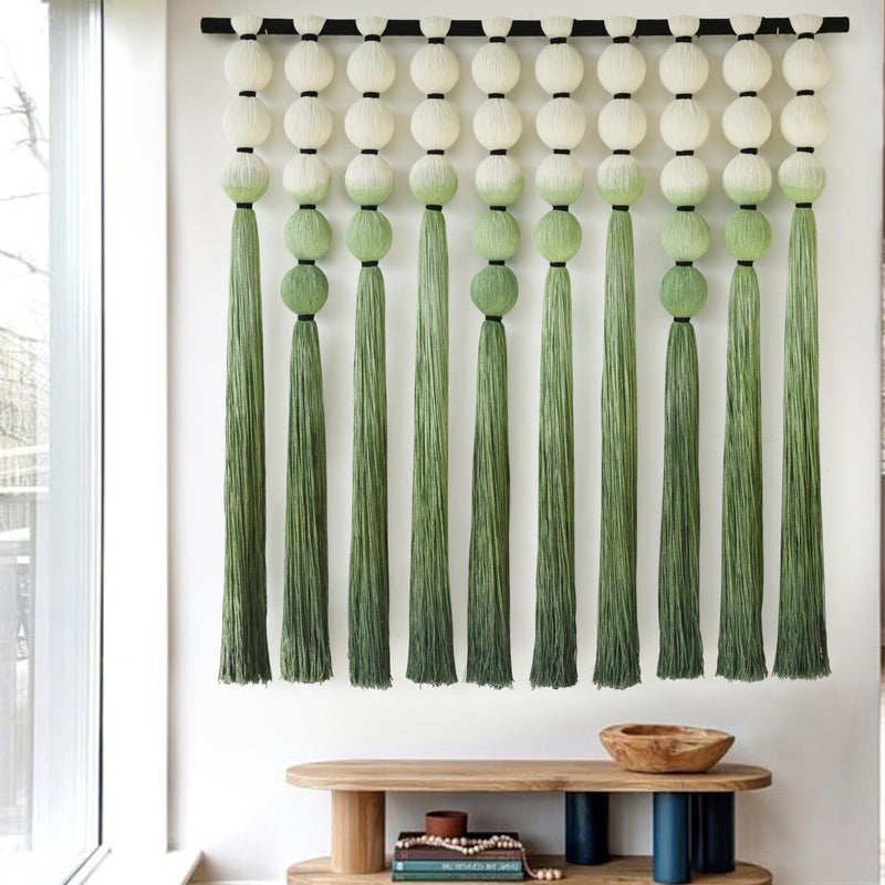 IOWER MacramÃ© Wall Hanging Macrame Wall Decor Green Dip Dye 39" Wx39 L Sphericity Cotton Textile Wall Art Large Art Yarn Wall Hanging For Living Room Wedding - Image 1