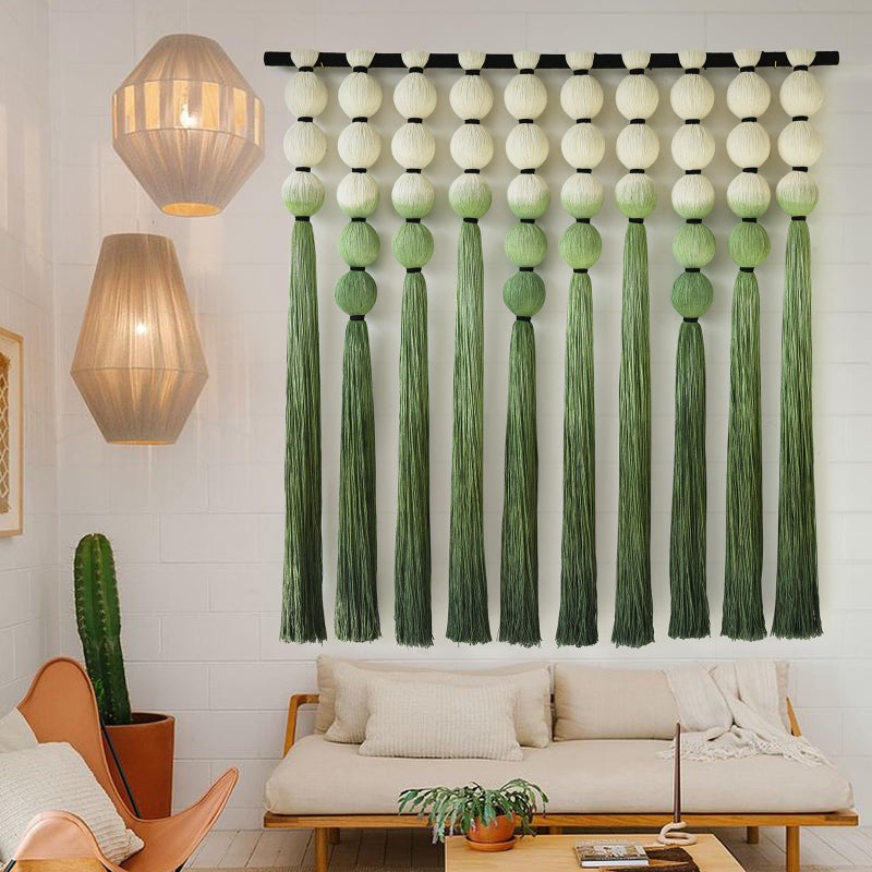 IOWER MacramÃ© Wall Hanging Macrame Wall Decor Green Dip Dye 39" Wx39 L Sphericity Cotton Textile Wall Art Large Art Yarn Wall Hanging For Living Room Wedding - Image 2