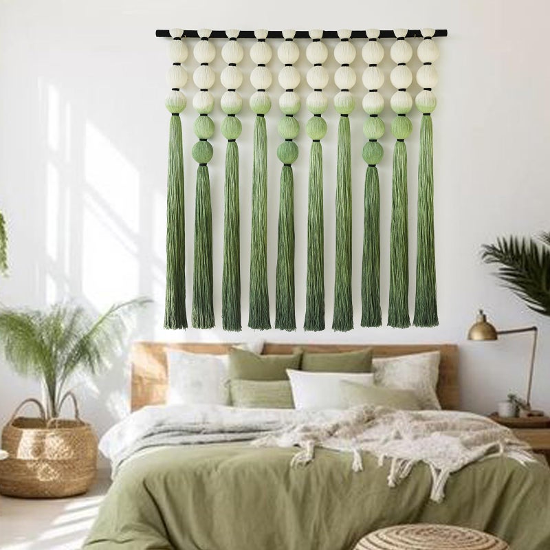 IOWER MacramÃ© Wall Hanging Macrame Wall Decor Green Dip Dye 39" Wx39 L Sphericity Cotton Textile Wall Art Large Art Yarn Wall Hanging For Living Room Wedding - Image 3