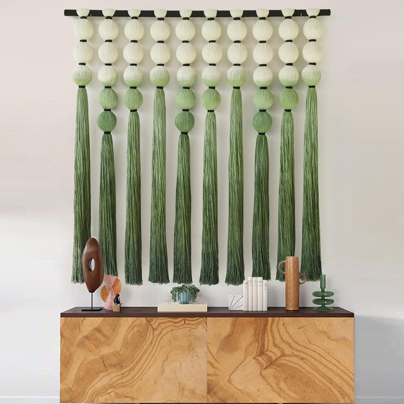 IOWER MacramÃ© Wall Hanging Macrame Wall Decor Green Dip Dye 39" Wx39 L Sphericity Cotton Textile Wall Art Large Art Yarn Wall Hanging For Living Room Wedding - Image 4
