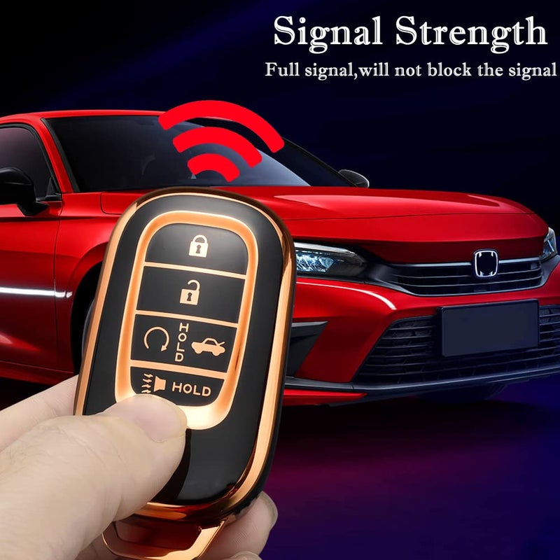 Cacacar for Honda Key Fob Cover with Keychain, for Honda Civic CR-V Accord HR-V Pilot Premium Soft TPU Full Protection Key Fob Case Smart Remote Key Protector (Size D-Black) - Image 5
