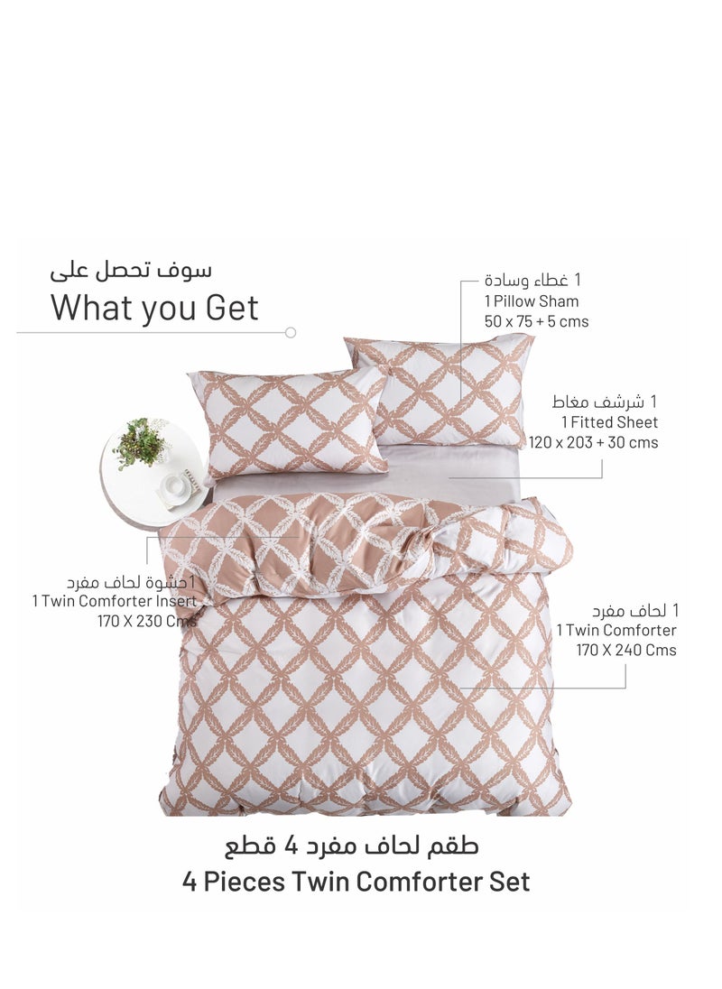 4-Piece Single Size Comforter Set with Removable Filler Off White & Stonewall