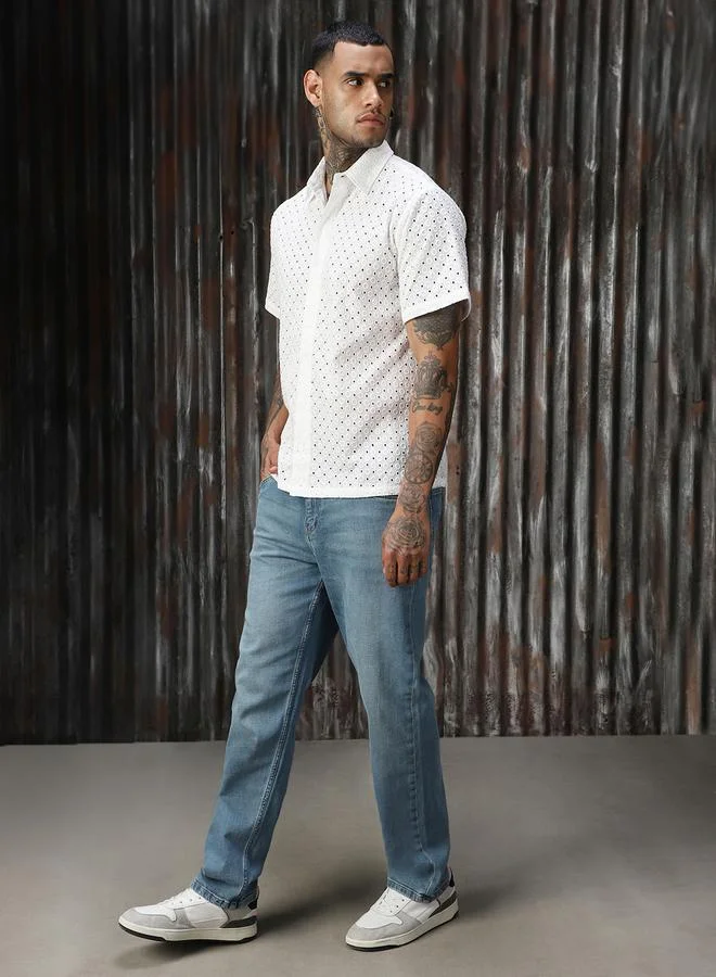 هاي ستار قميص رجالي قطن شيفلي مريح بياقة واسعة