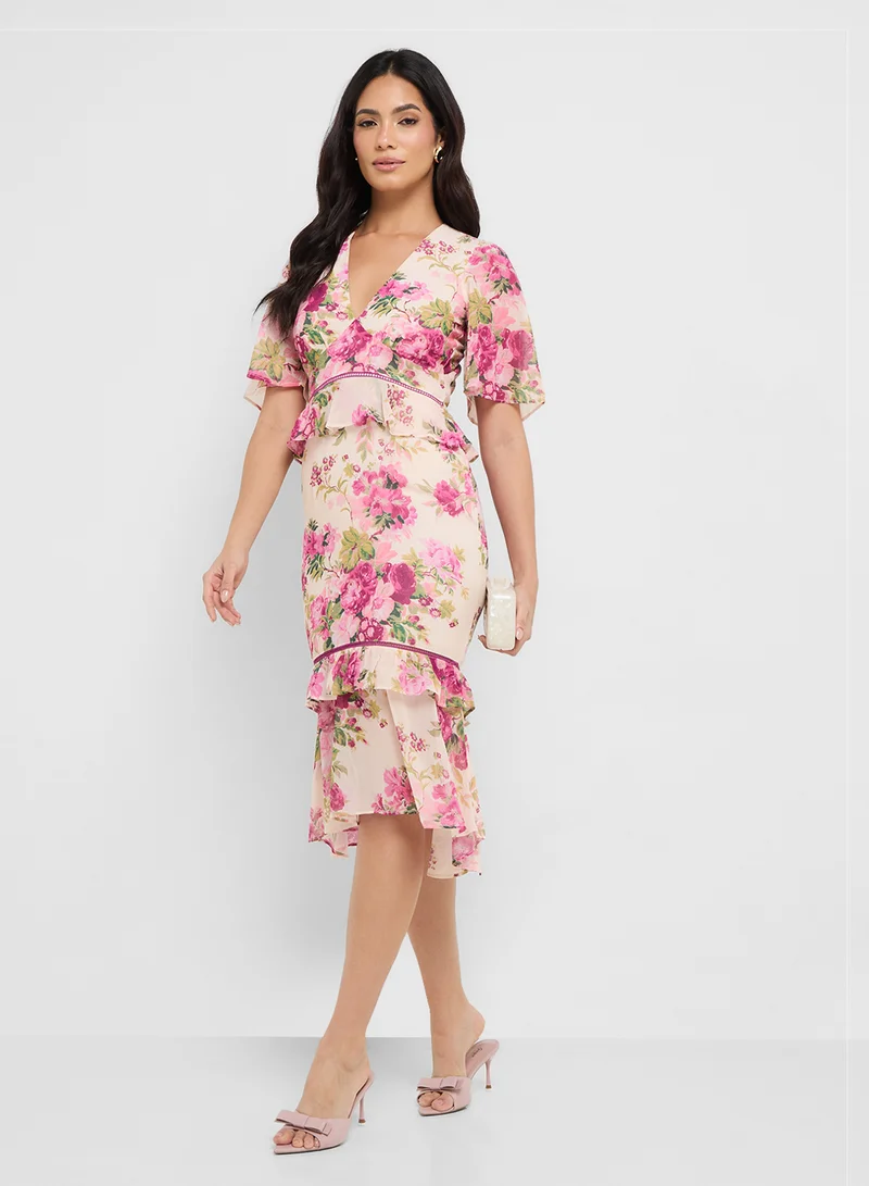 Hope & Ivy Floral Ruffle Midi Dress