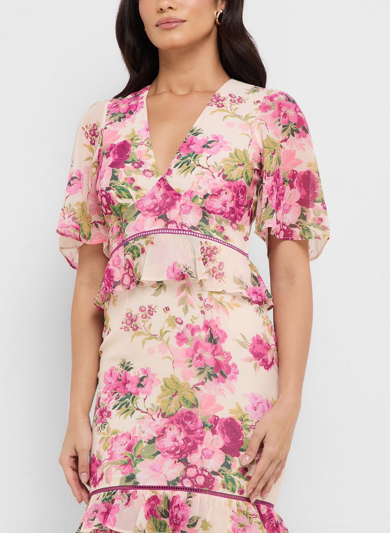 هوب اند ايفي فستان ميدي بكشكشة وزهور - Image 3