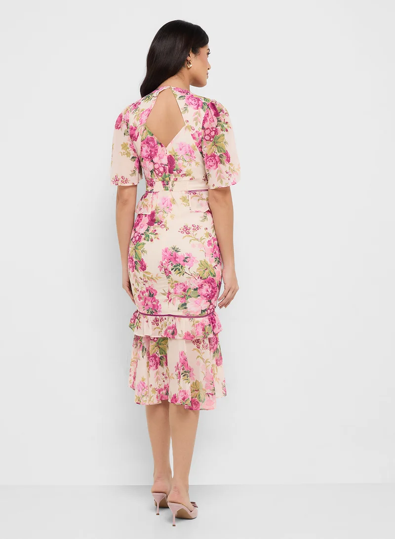 Hope & Ivy Floral Ruffle Midi Dress
