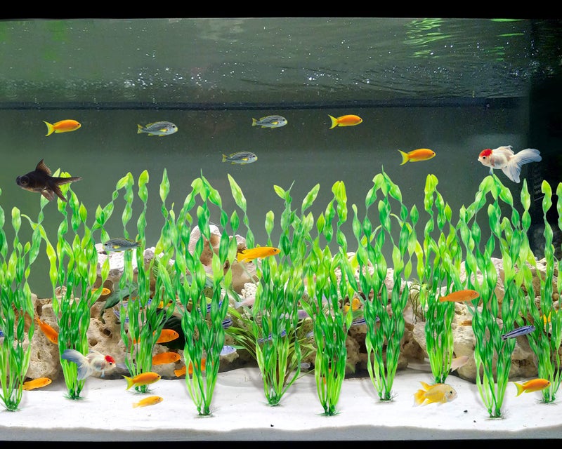 MyLifeUNIT Artificial Seaweed Water Plants for Aquarium, Plastic Fish Tank Plant Decorations 10 PCS (12 Inches Tall, Green) - Image 4