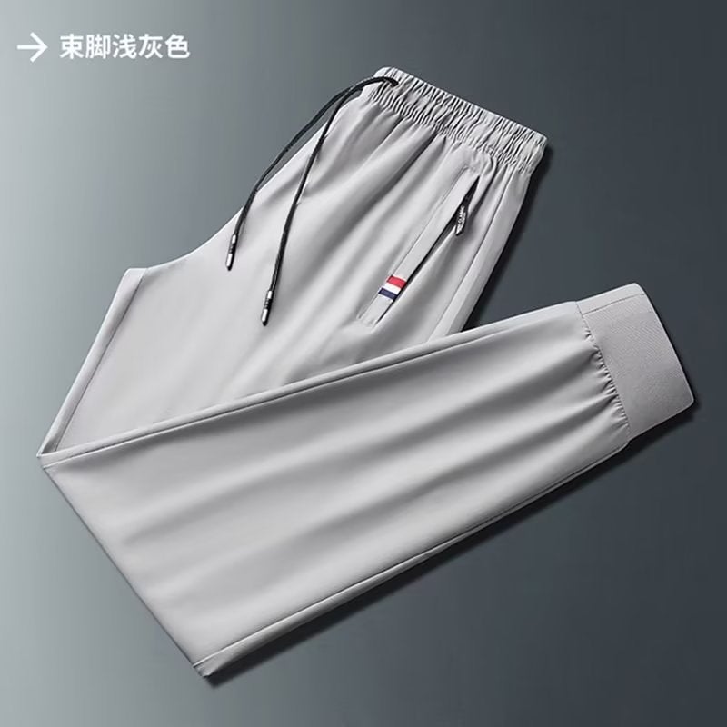 Summer Ice Silk Mens Casual Pants Plus Size Foot binding light gray