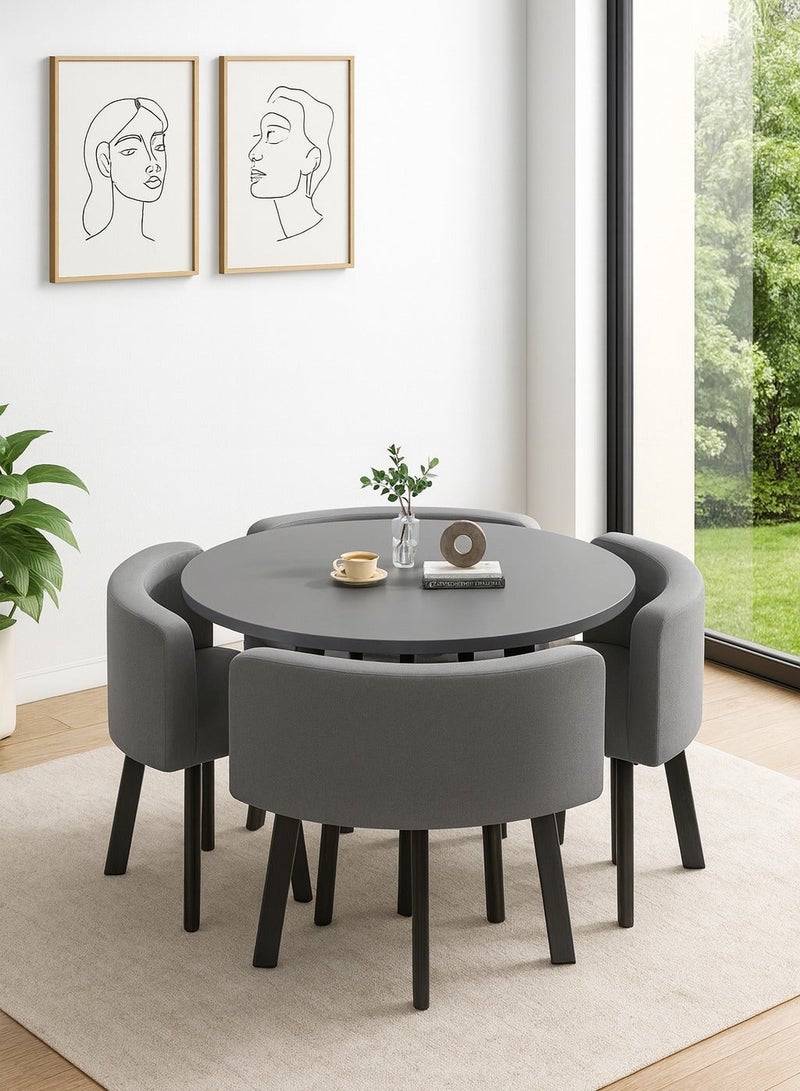 Harmony Home 5-Piece Round Dining Table Set – Dining Room Furniture with 4 Upholstered Chairs and 1 table   (Grey) - Image 1