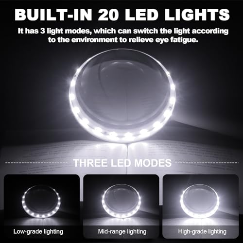 NUEYiO 30X Charge Magnifier with Light, NUEYiO 4.33Inch Large Handheld Magnifying Glass with Light, 20 Daylight LEDs & Third Gear Dimming Lighted Magnifying Glass for Seniors Reading Inspection Coin Jewelry - Image 3
