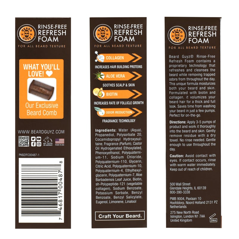 Beard Guyz Rinseâ€‘Free Refresh Foam â€“ Waterless Beard Cleanser & Refresher â€“ Noâ€‘Rinse Beard Wash Foam with Biotin & Collagen â€“ Portable Beard Freshener (1.7â€¯oz) - Image 4