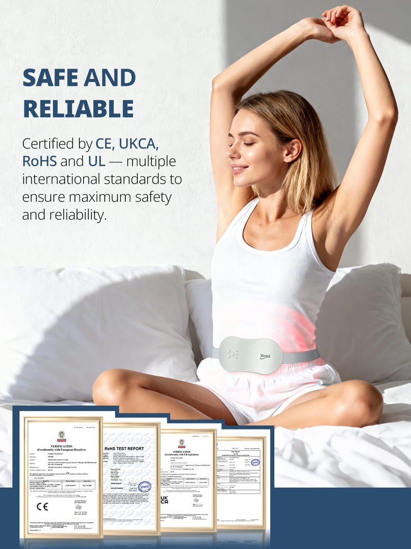 Slimpal وسادة تسخين محمولة سليمبال لتخفيف آلام الدورة الشهرية، وسادة تسخين كهربائية بدون سلك لتخفيف آلام الحيض، 3 إعدادات مؤقت للإيقاف التلقائي، حزام وسادة حرارية قابلة للارتداء هدايا لها النساء الفتيات الزوجات، رمادي فاتح - Image 2