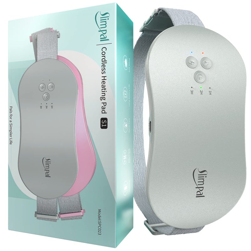 Slimpal وسادة تسخين محمولة سليمبال لتخفيف آلام الدورة الشهرية، وسادة تسخين كهربائية بدون سلك لتخفيف آلام الحيض، 3 إعدادات مؤقت للإيقاف التلقائي، حزام وسادة حرارية قابلة للارتداء هدايا لها النساء الفتيات الزوجات، رمادي فاتح - Image 1