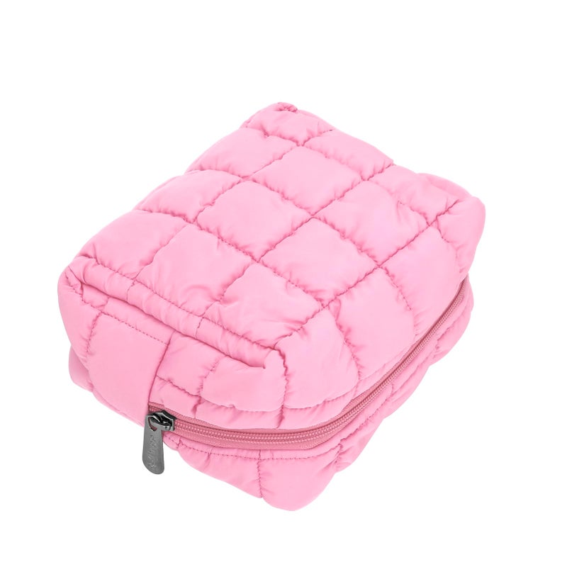 E-Tree Cute Makeup Bag,Quilted Cosmetic Bag for Women,Make up Pouch for Purse,Toiletry Zipper Pouch,Checkered Bag,Travel Case,Storage Pouches for Organization (Pink) - Image 2