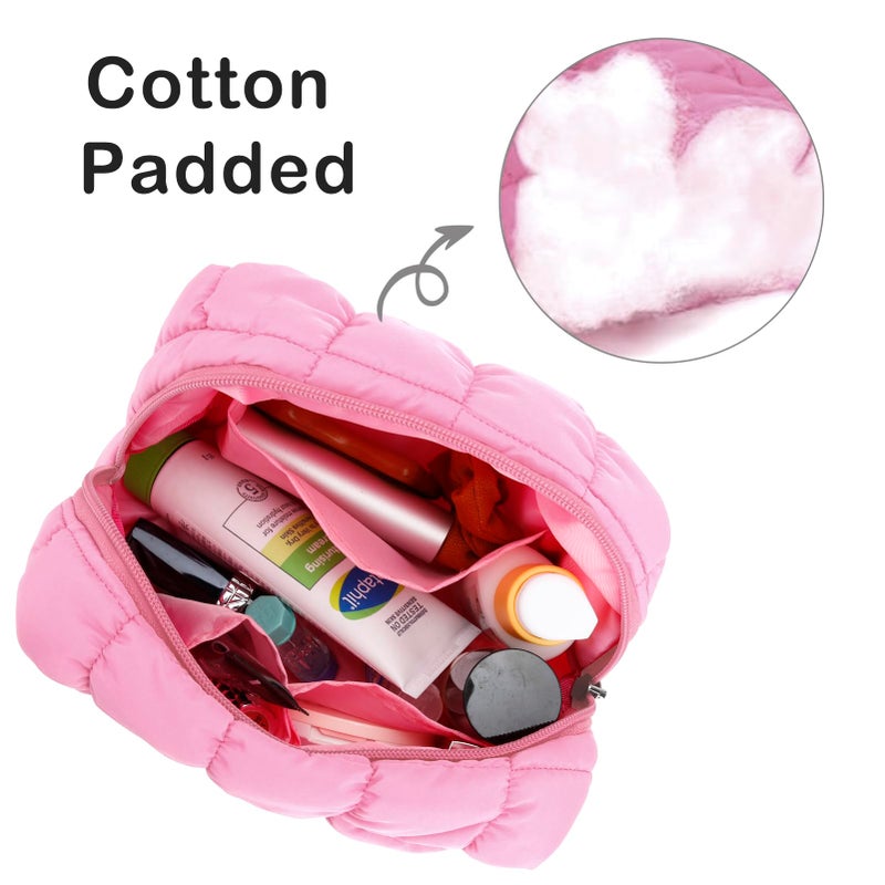 E-Tree Cute Makeup Bag,Quilted Cosmetic Bag for Women,Make up Pouch for Purse,Toiletry Zipper Pouch,Checkered Bag,Travel Case,Storage Pouches for Organization (Pink) - Image 4