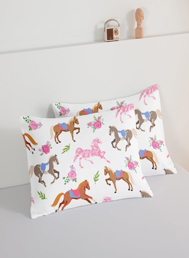 HOSIMA Kawaii Pink Rose Horse Twin Comforter Princess Toddler Bedding Set,Cute Animal Horse Bedding Girls Teens Aesthetic Room Decor,Cowboy Cowgirl Colorful Pony Twin Bed in a Bag. - Image 5