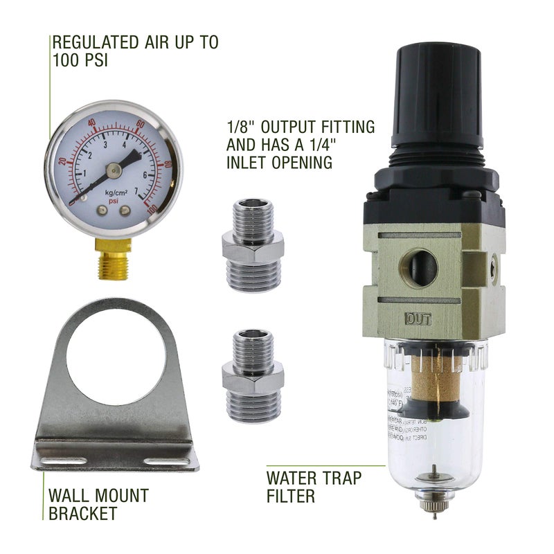 Master Airbrush Heavy Duty Diaphragm Mini Pressure Regulator with Gauge and Water Trap Filter - Moisture Trap for Airbrush Air Compressor with Precision Control and Easy Drain Valve - Image 2