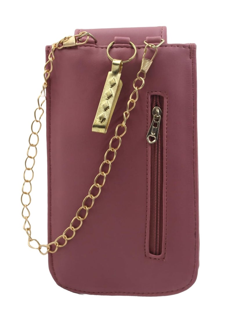 Tickles Fancy Artificial Vegan Leather Mobile Pouch with Waist Clip Saree Hook for Women Girls (Suitable for Mobile Sizes: Below 6.5 Inches; Color: Pink) - Image 4